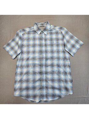 SwissTech M Mens Short Sleeve Button-Up Shirt Blue Plaid Lightweight Casual Wear